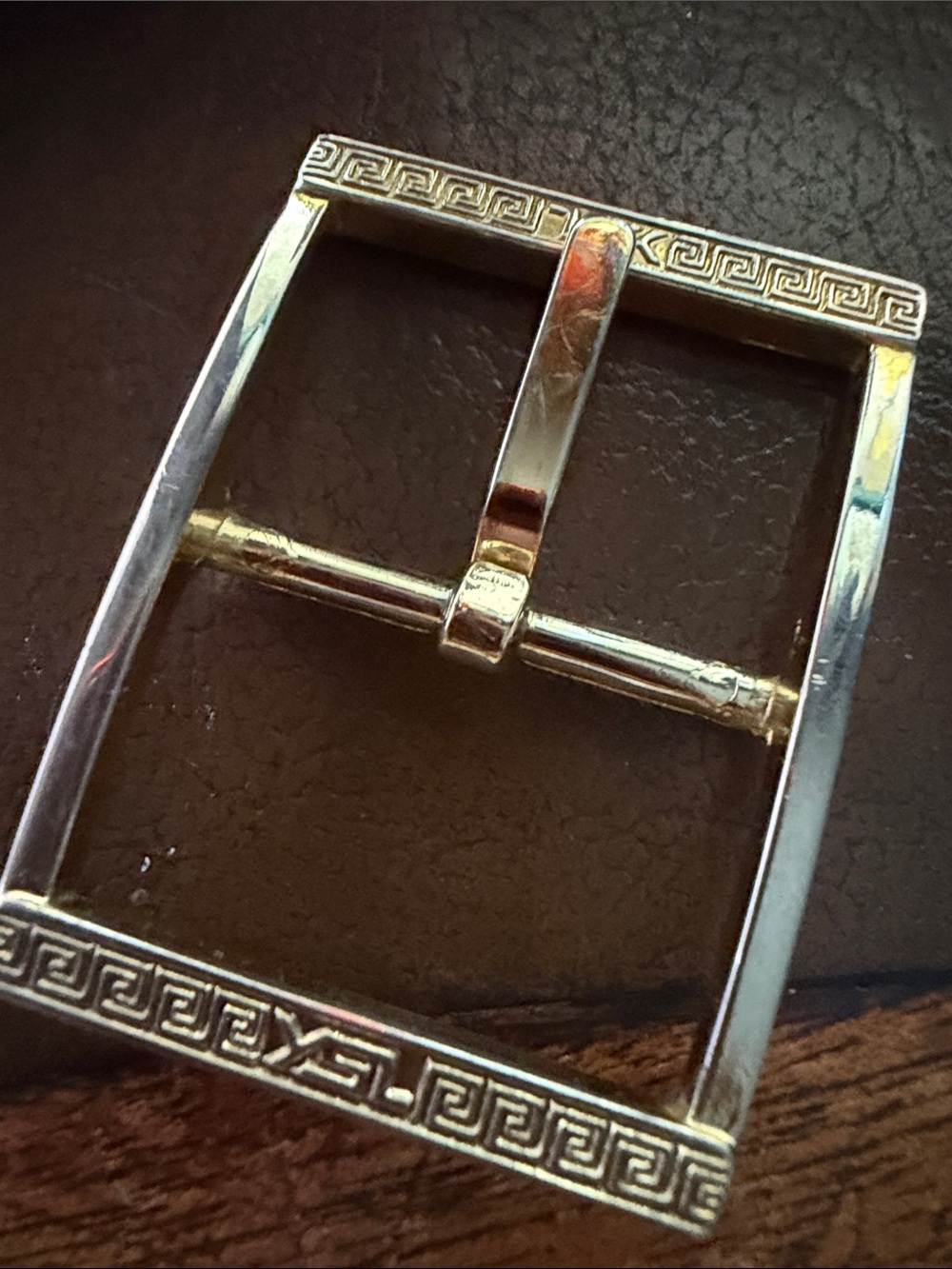 Silver-Tone Buckle with Greek Key Accent - Men’s Accessory